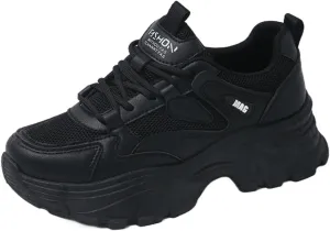 Women's Breathable Sneakers, Mesh Lightweight, Easy - Walk Casual Sport Strap Athletic Running Shoes with Platform Sole for Height Increase