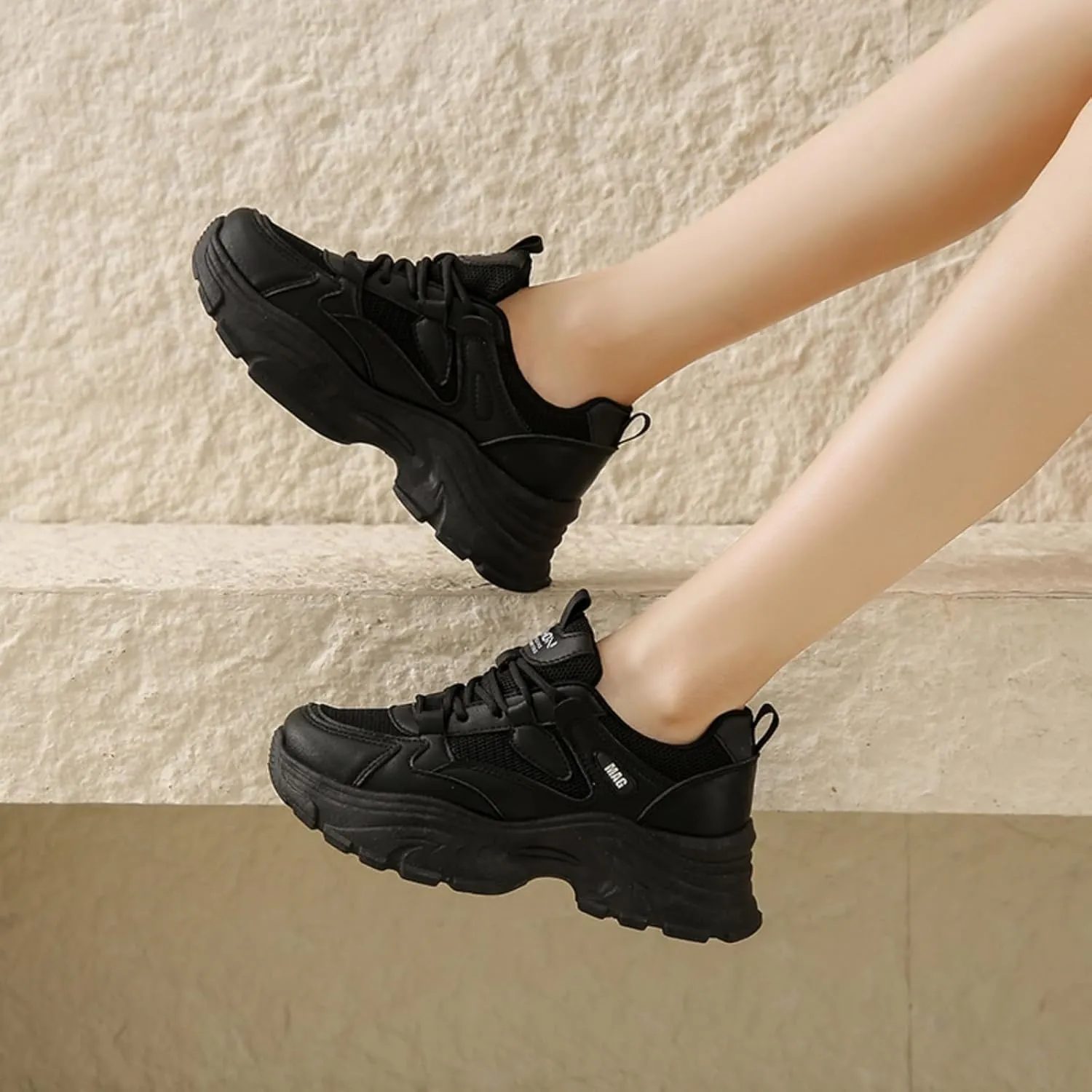 Women's Breathable Sneakers, Mesh Lightweight, Easy - Walk Casual Sport Strap Athletic Running Shoes with Platform Sole for Height Increase
