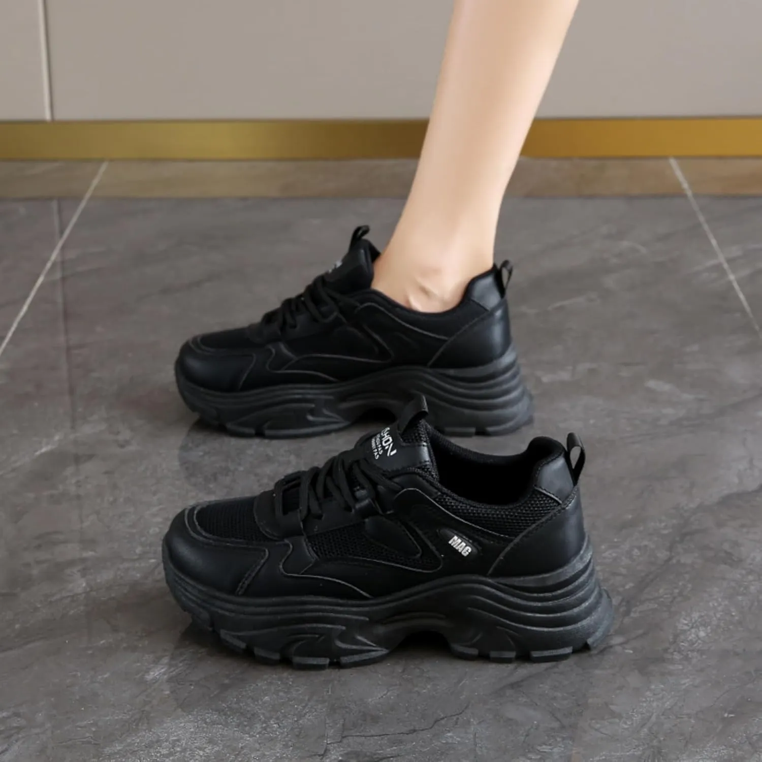 Women's Breathable Sneakers, Mesh Lightweight, Easy - Walk Casual Sport Strap Athletic Running Shoes with Platform Sole for Height Increase