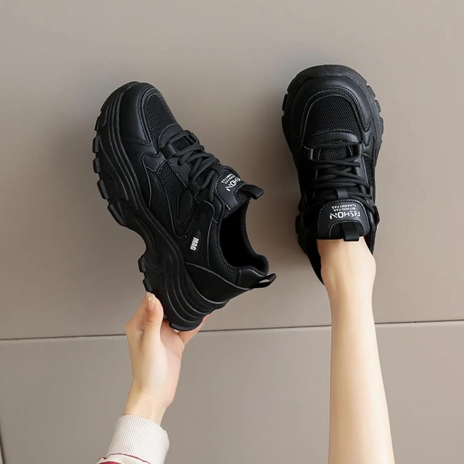 Women's Breathable Sneakers, Mesh Lightweight, Easy - Walk Casual Sport Strap Athletic Running Shoes with Platform Sole for Height Increase