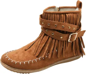 Women's Casual Ankle Booties Western Ankle Boots Women FashionLadies Casual Vintage Western Fringe Flat Ankle Boots