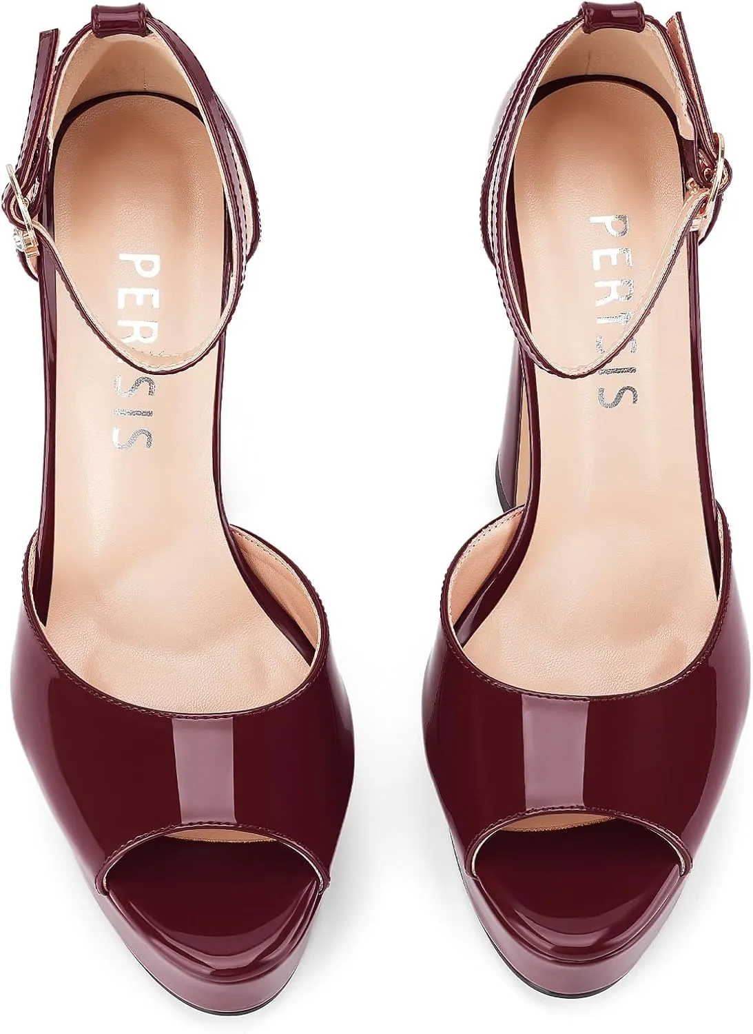 Women's Chunky Platform Heels Patent Leather Block Heeled Sandals Open Peep Toe Dressy Shoes with Ankle Strap Buckle and Rhinestone for Ladies Sexy Summer 5 Inch