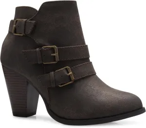 Women's Classic Stacked Wood heel with Side Zipper Enclosure - Adjustable Ankle Straps with Buckle