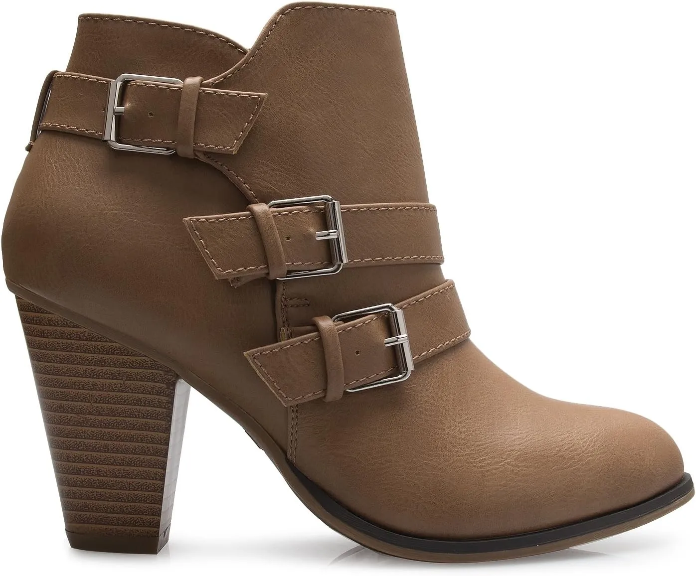 Women's Classic Stacked Wood heel with Side Zipper Enclosure - Adjustable Ankle Straps with Buckle
