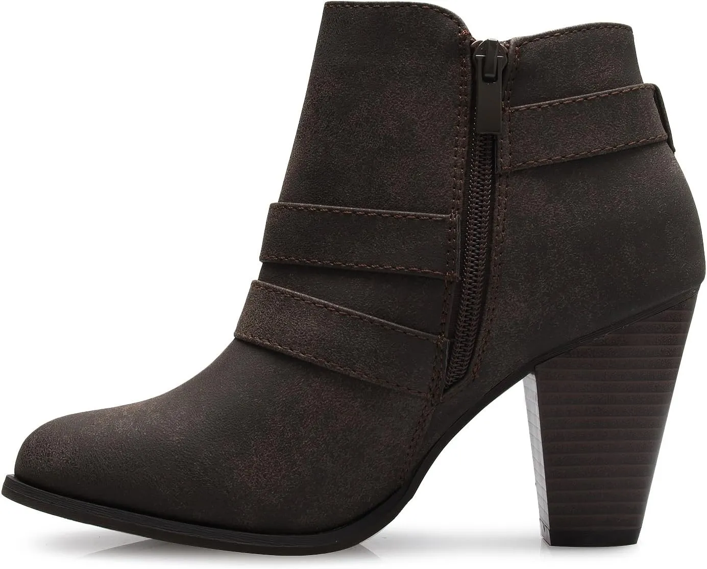 Women's Classic Stacked Wood heel with Side Zipper Enclosure - Adjustable Ankle Straps with Buckle
