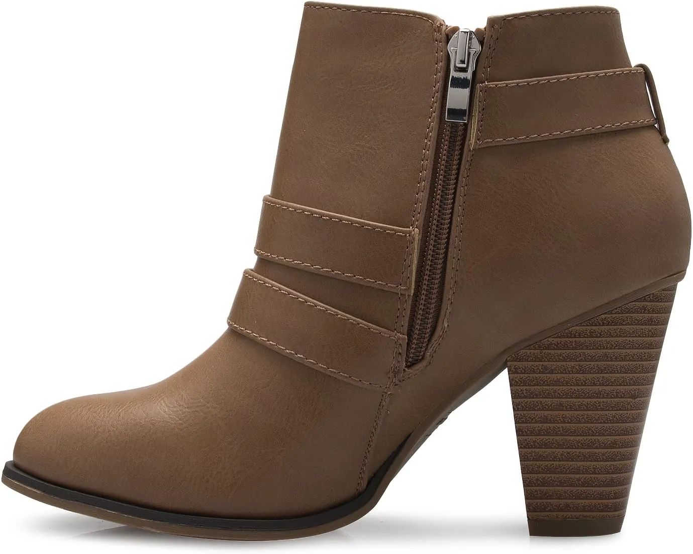 Women's Classic Stacked Wood heel with Side Zipper Enclosure - Adjustable Ankle Straps with Buckle