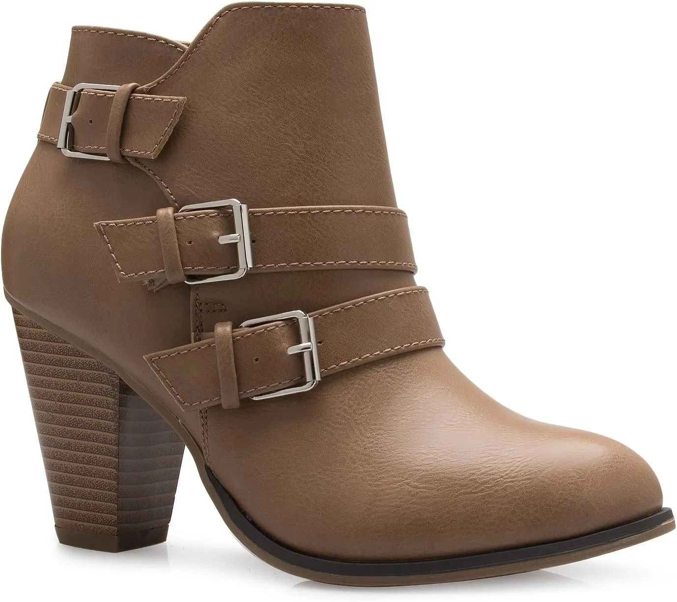 Women's Classic Stacked Wood heel with Side Zipper Enclosure - Adjustable Ankle Straps with Buckle