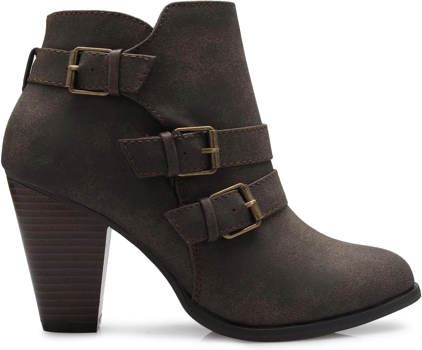 Women's Classic Stacked Wood heel with Side Zipper Enclosure - Adjustable Ankle Straps with Buckle