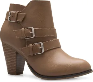 Women's Classic Stacked Wood heel with Side Zipper Enclosure - Adjustable Ankle Straps with Buckle