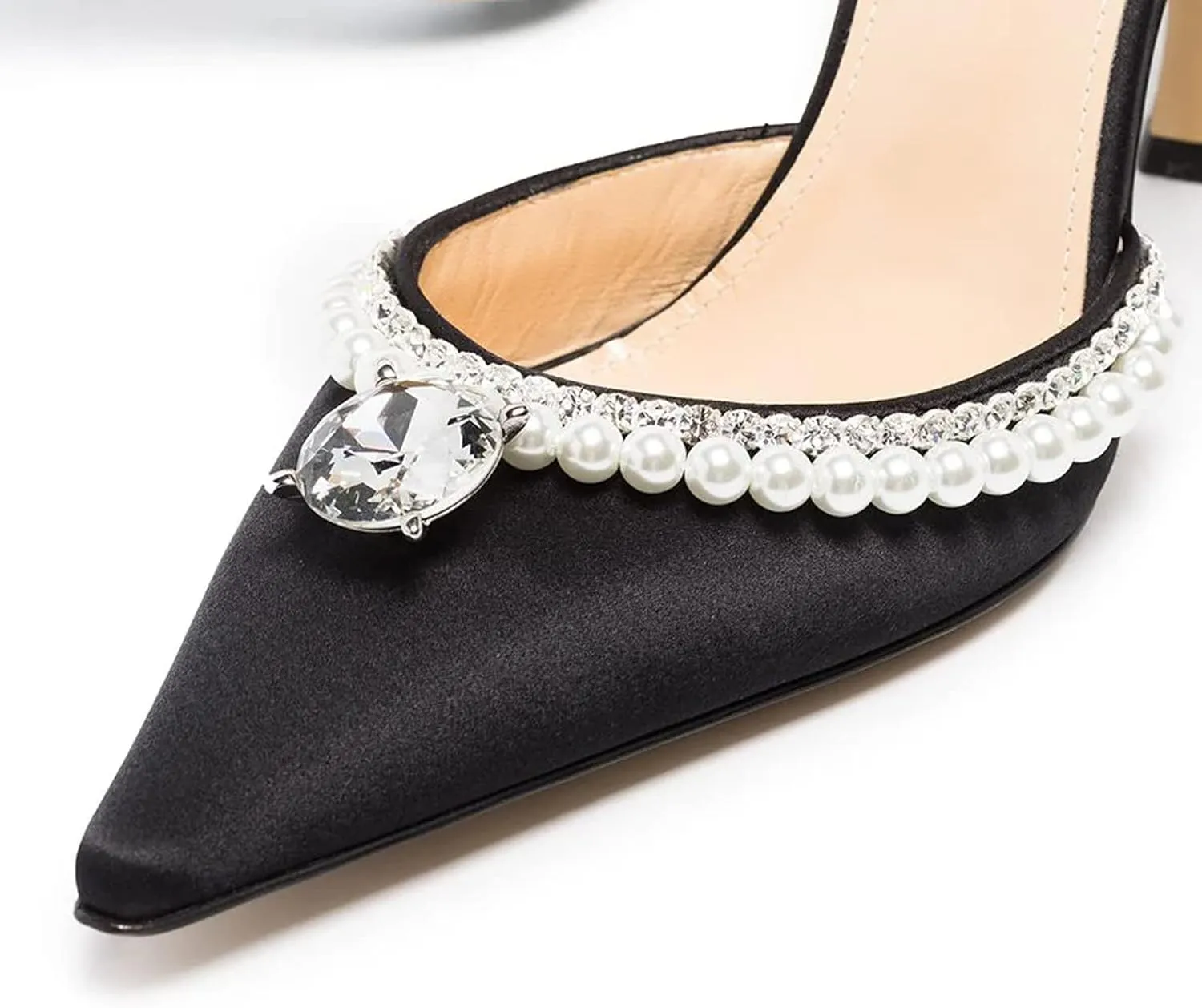 Women's Clear Heels Pointed Toe Rhinestone Stiletto White Pearl Heels for Women Wedding Party Sandals