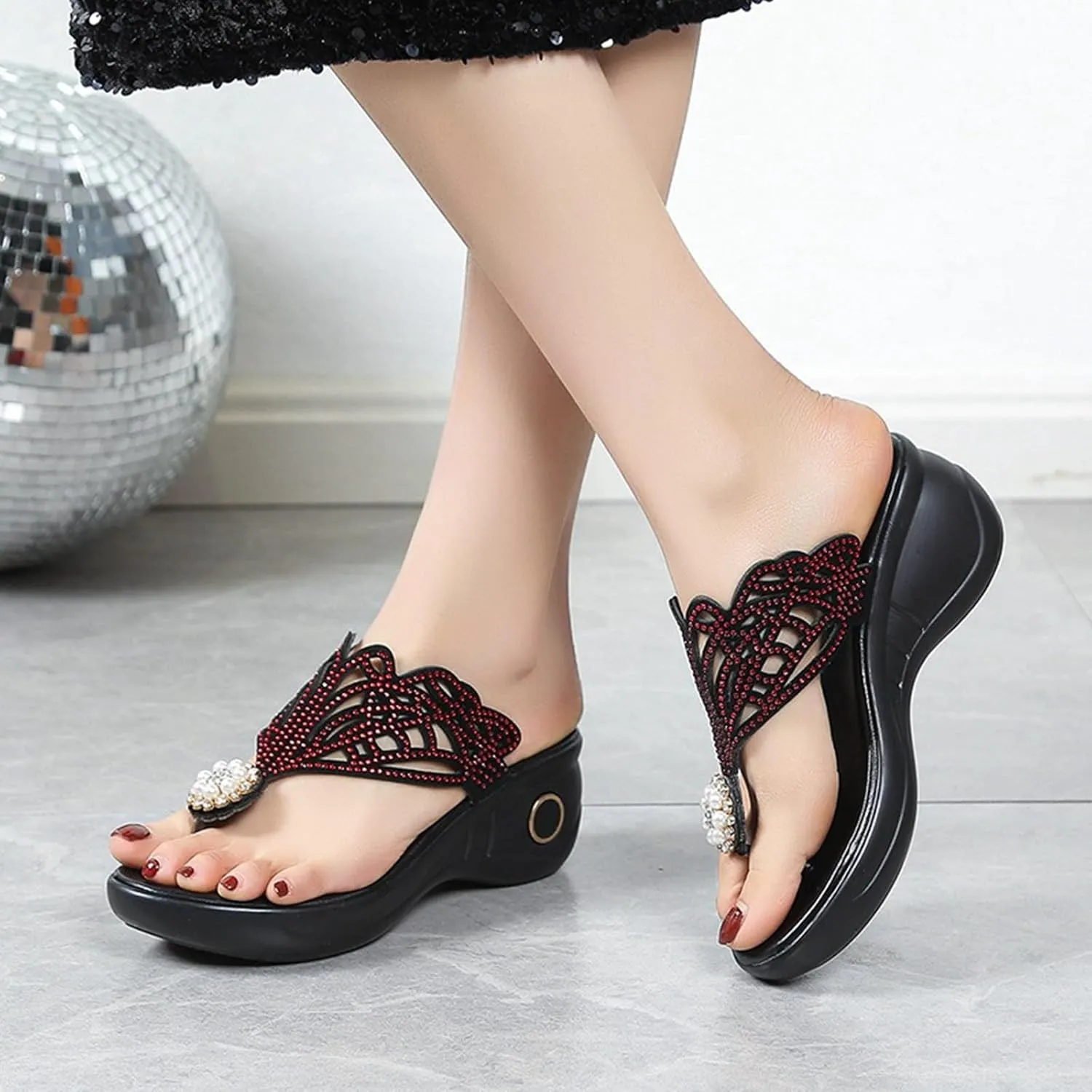 Women's Clip On Wedge Bohemian Flat Flip Flops Womens Platform Slides