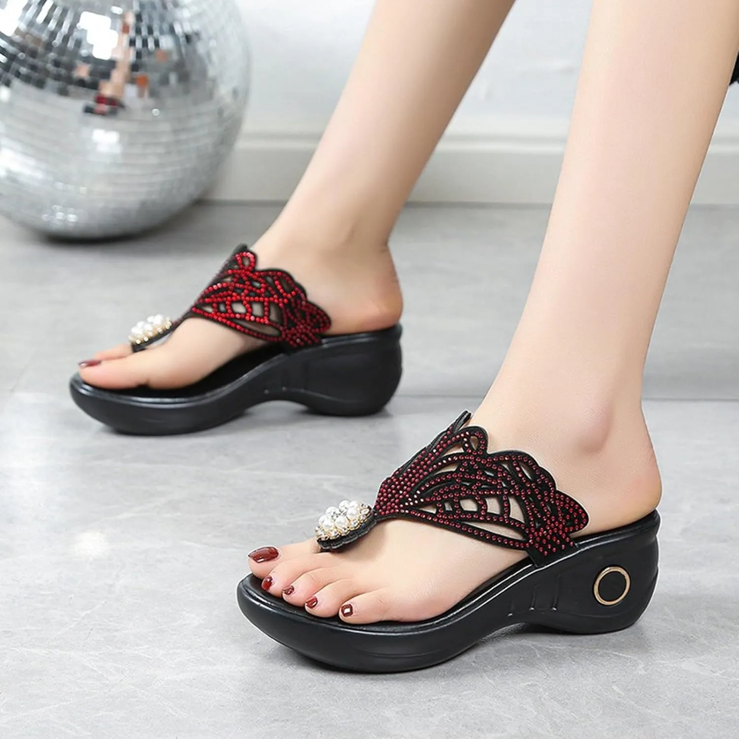 Women's Clip On Wedge Bohemian Flat Flip Flops Womens Platform Slides