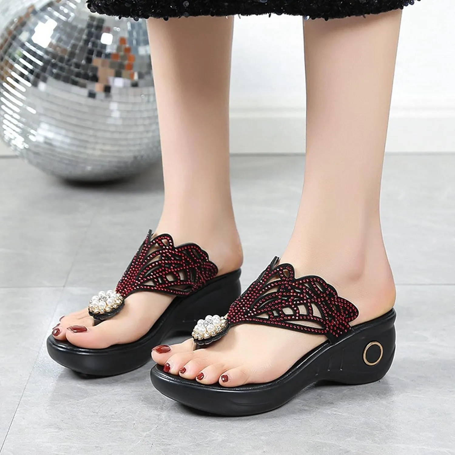 Women's Clip On Wedge Bohemian Flat Flip Flops Womens Platform Slides