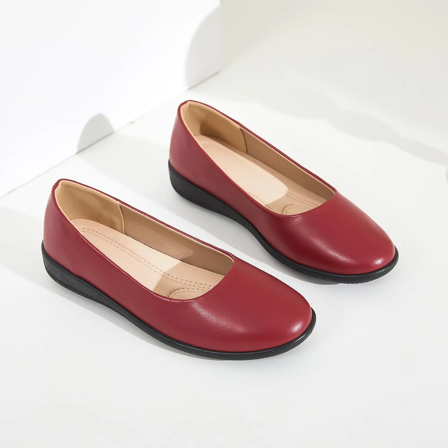 Women's Comfortable Black Leather Dress Ballerina Flats for Office and Work