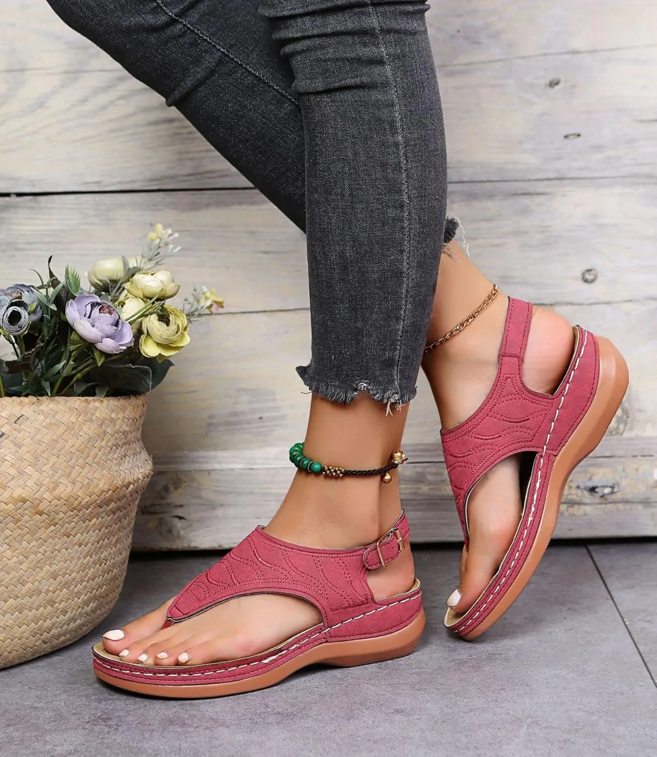Women's Comfy Orthotic Sandals, Sandals for Women, Wide Gladiator Orthopedic Arch Support Roman Low Summer Dressy Flats Comfort Leather Walking Casual Shoes Support Beach Hiking Vacation