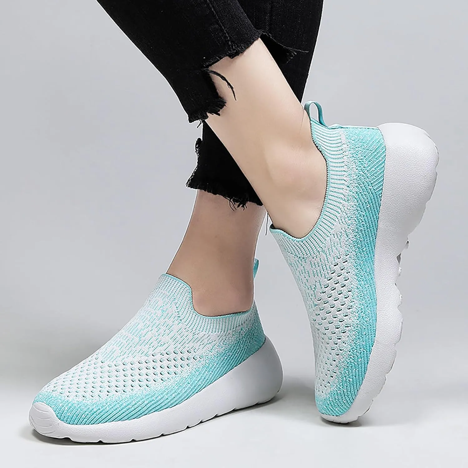 Women's Elastic Knit Slip On Sneakers Breathable Mesh Soft Bottom Lightweight Walking Sock Shoes Comfortable Yoga Fitness Tennis Shoes