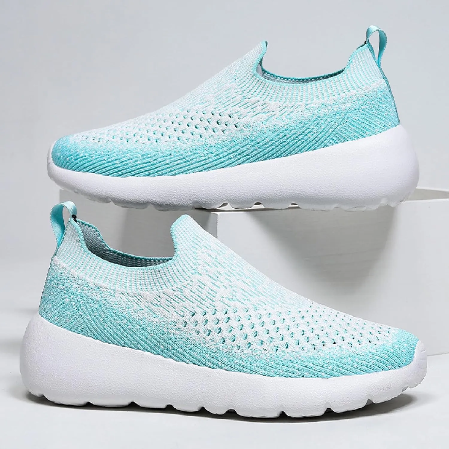 Women's Elastic Knit Slip On Sneakers Breathable Mesh Soft Bottom Lightweight Walking Sock Shoes Comfortable Yoga Fitness Tennis Shoes