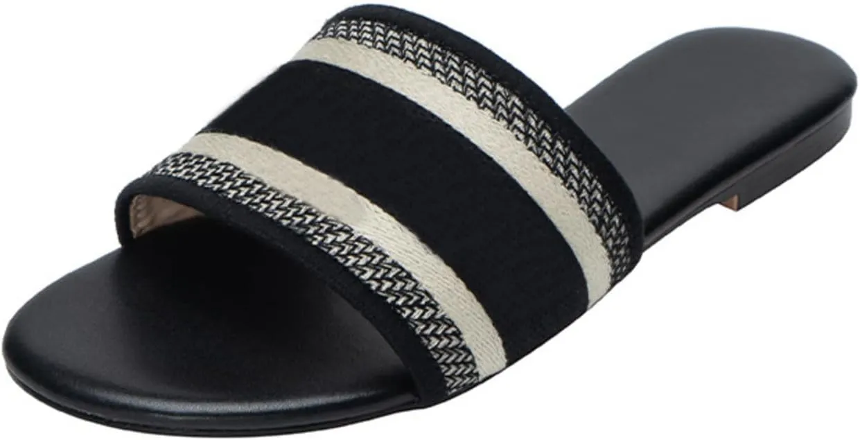 Women'S Embroidered Band Sandals Open Toe Flat Sandals Summer Shoes