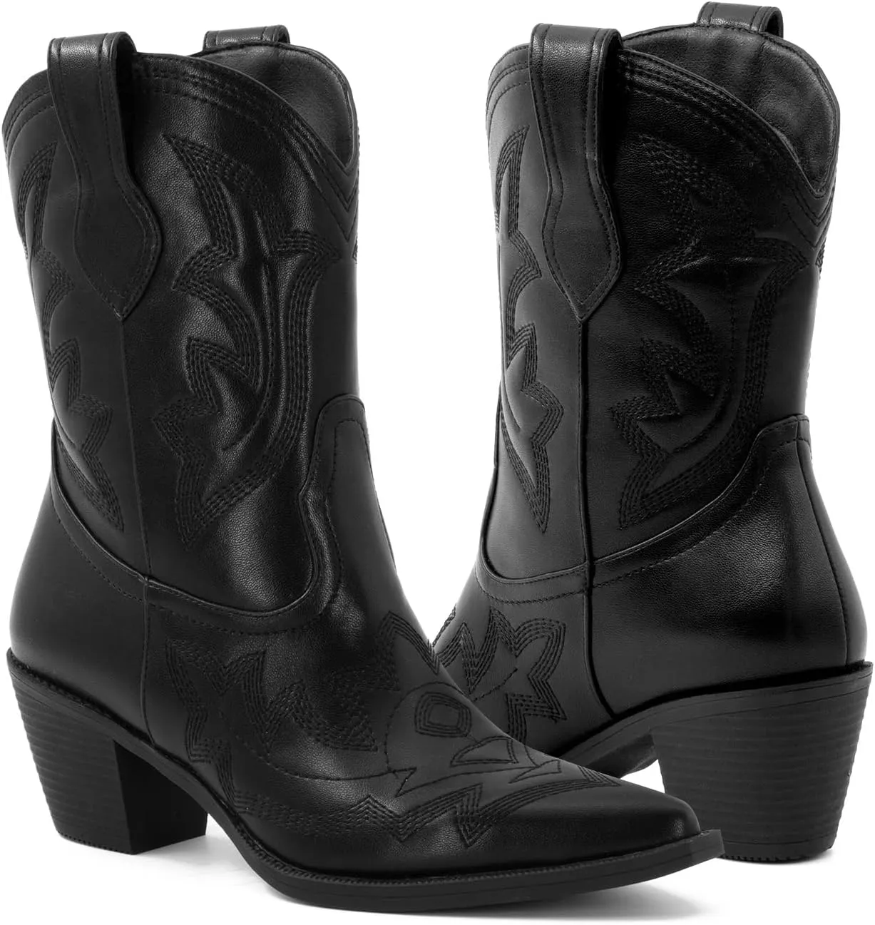 Women's Embroidered Wide Calf Western Cowgirl High Knee Boots Pull On Pointed Toe Cowboy Tall Boots for Ladies