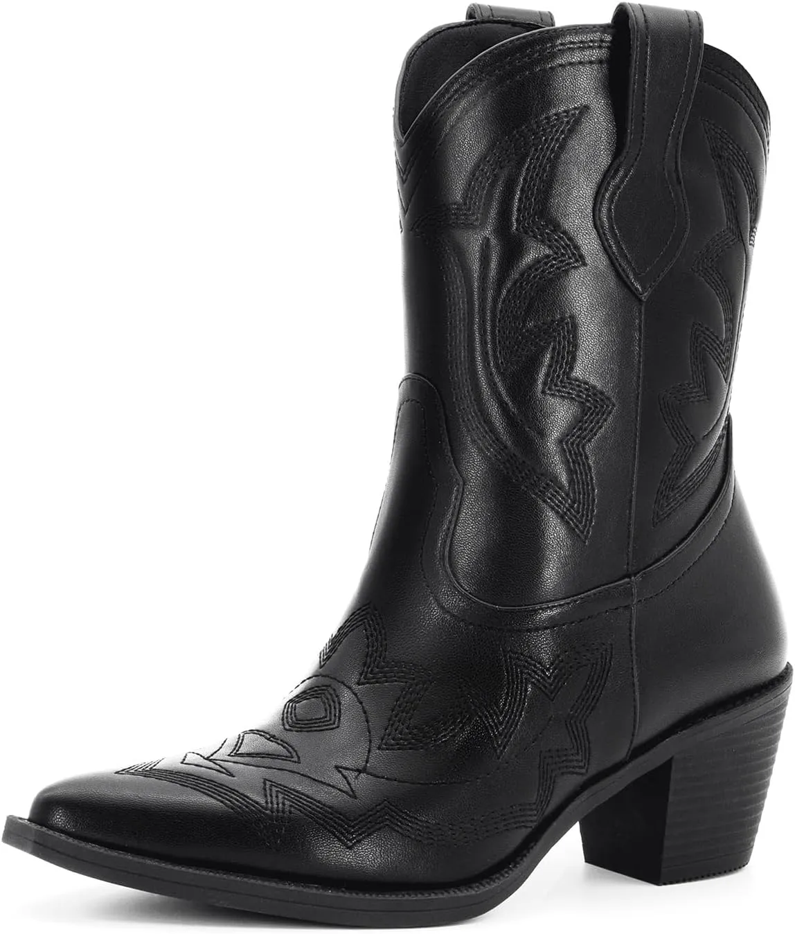 Women's Embroidered Wide Calf Western Cowgirl High Knee Boots Pull On Pointed Toe Cowboy Tall Boots for Ladies