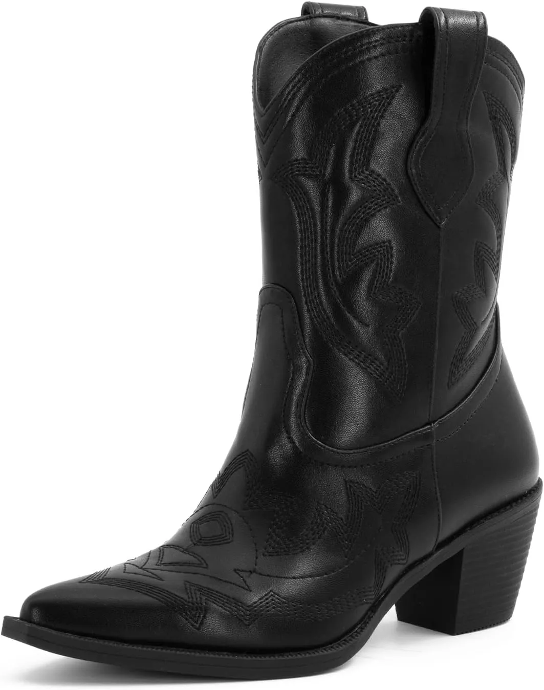 Women's Embroidered Wide Calf Western Cowgirl High Knee Boots Pull On Pointed Toe Cowboy Tall Boots for Ladies