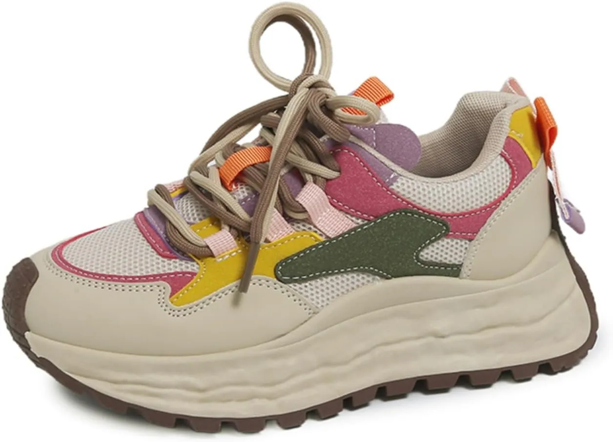 Women's Fashion Casual Sneakers Platform Design Classic Patchwork Style Ideal for Walking Playing Tennis and Traveling Chunky and Colorful Lifestyle Sneakers.