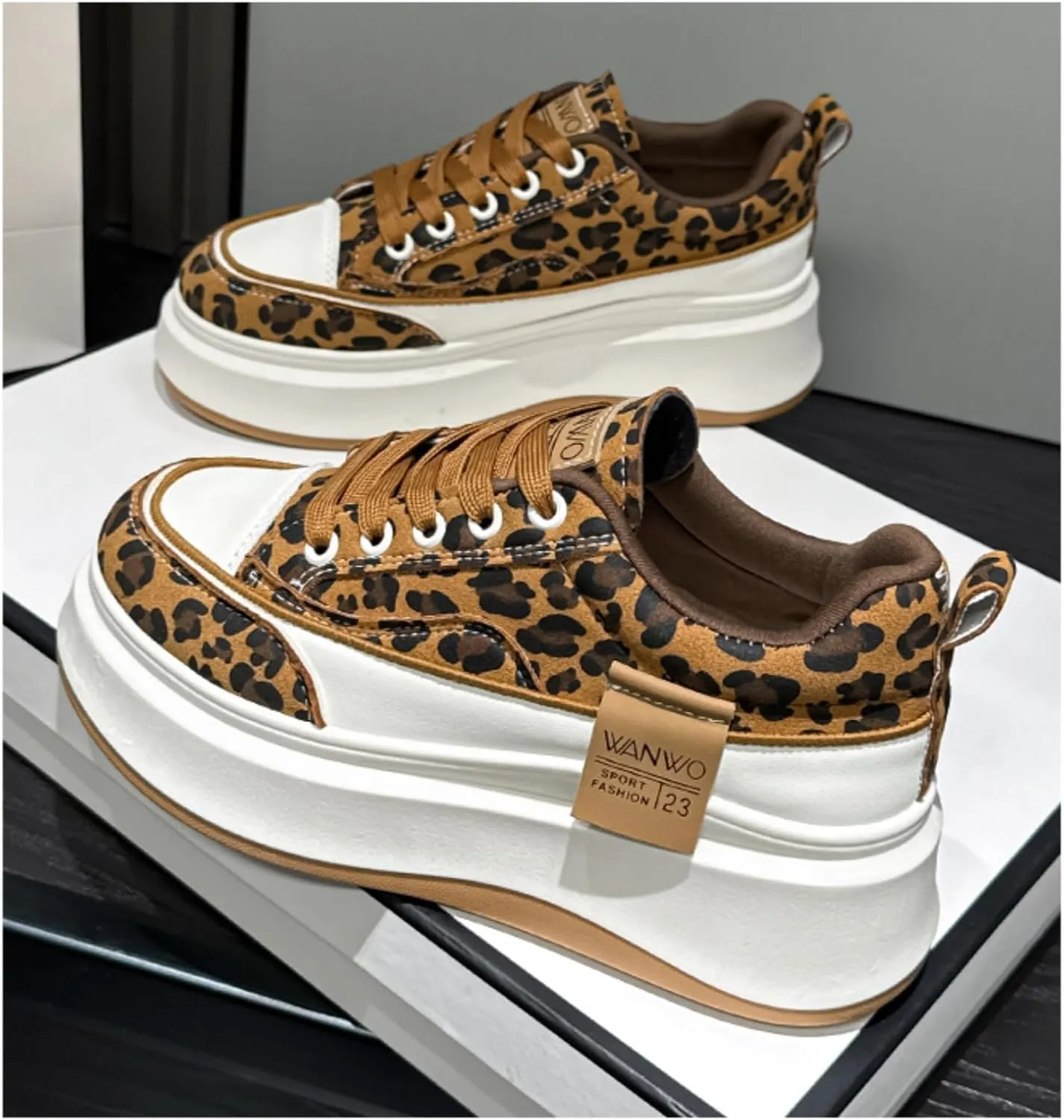 Women's Fashion Casual Sneakers with Thick Platform Design Classic Leopard Pattern Ideal for Walking Playing Tennis and Traveling Chunky and Colorful Lifestyle Sneakers