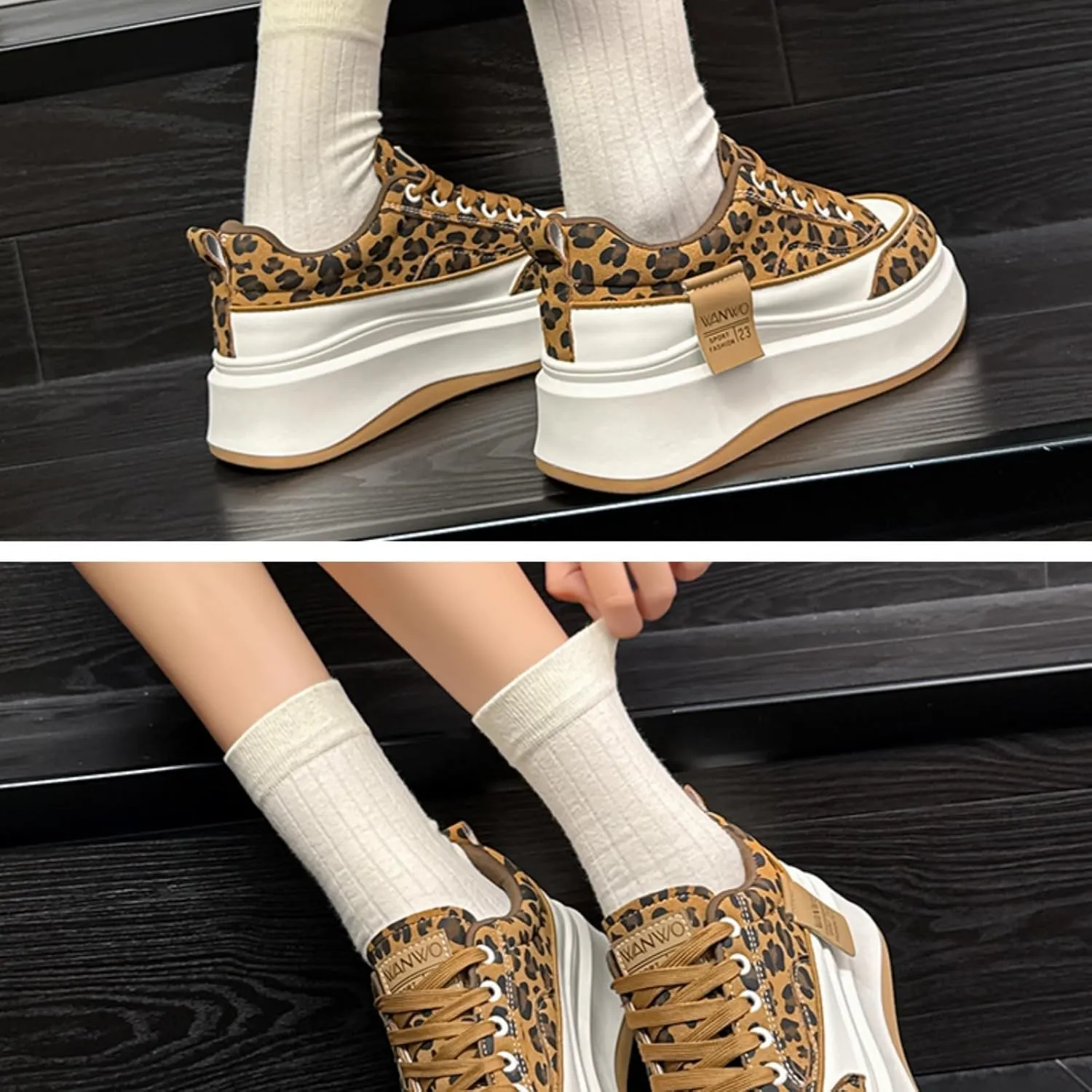 Women's Fashion Casual Sneakers with Thick Platform Design Classic Leopard Pattern Ideal for Walking Playing Tennis and Traveling Chunky and Colorful Lifestyle Sneakers
