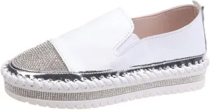 Womens Fashion Slip-On Sneakers Rhinestones Glitter Platform Flat Boho Vacation Dress Walking Flats Casual Walking Loafers