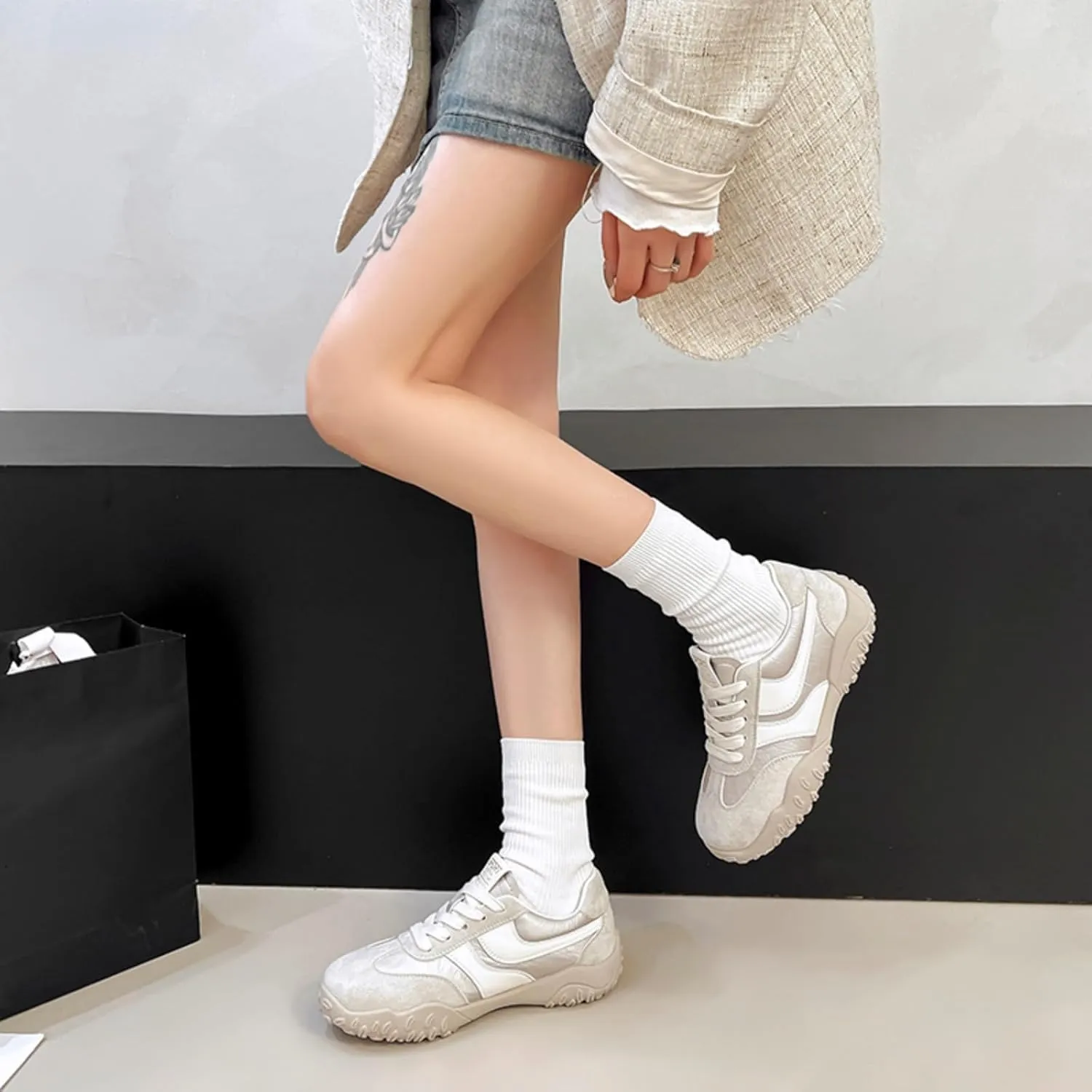 Womens Fashion Sneakers for 2025 Suede Lace Up Fashion Sneakers for Women – Casual Chic and Comfortable for Street Strolling Campus Activities (Red White,5)