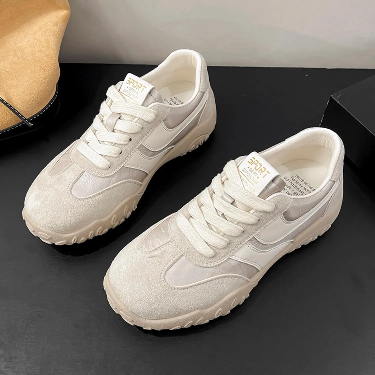 Womens Fashion Sneakers for 2025 Suede Lace Up Fashion Sneakers for Women – Casual Chic and Comfortable for Street Strolling Campus Activities (Red White,5)