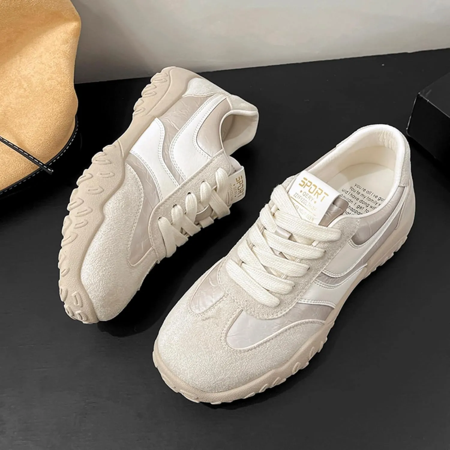 Womens Fashion Sneakers for 2025 Suede Lace Up Fashion Sneakers for Women – Casual Chic and Comfortable for Street Strolling Campus Activities (Red White,5)