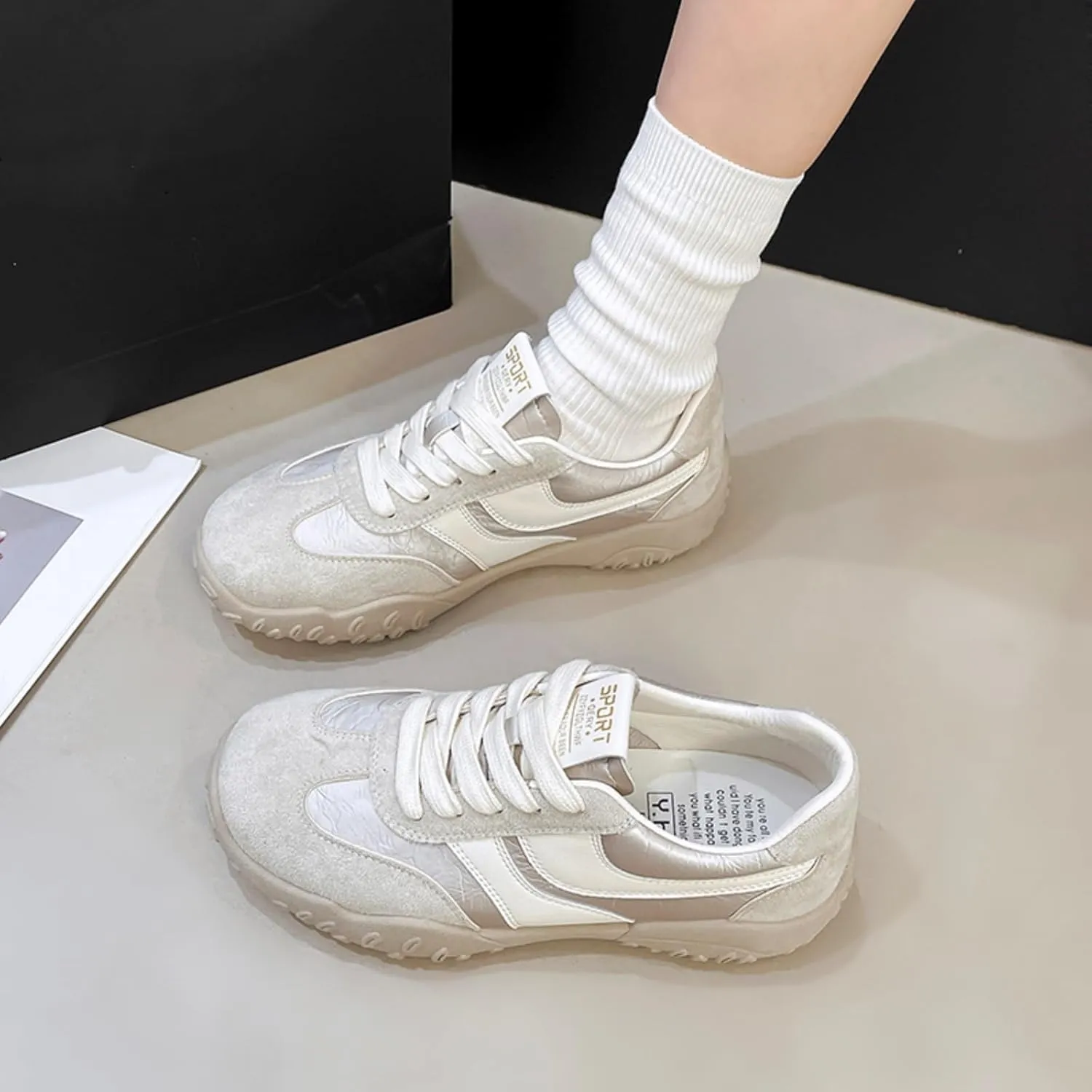 Womens Fashion Sneakers for 2025 Suede Lace Up Fashion Sneakers for Women – Casual Chic and Comfortable for Street Strolling Campus Activities (Red White,5)