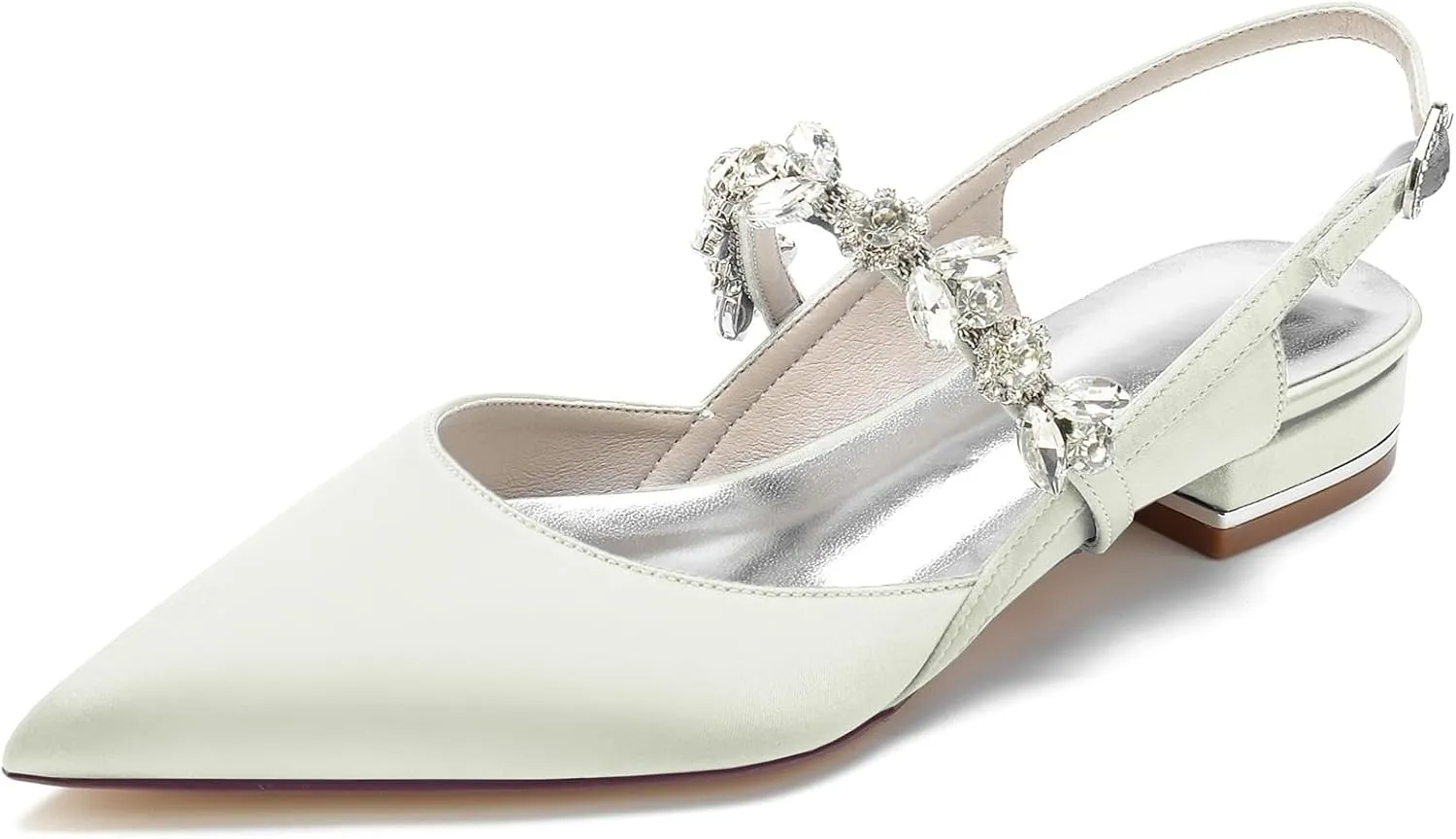 Women's Flat Heel Pointed Toe High Heel Rhinestones Back Strap Adjustable Strappy Dress Sandals Fashions Closed Toe 0.4 IN Chunky heel Glossy Party Shoes
