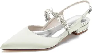 Women's Flat Heel Pointed Toe High Heel Rhinestones Back Strap Adjustable Strappy Dress Sandals Fashions Closed Toe 0.4 IN Chunky heel Glossy Party Shoes