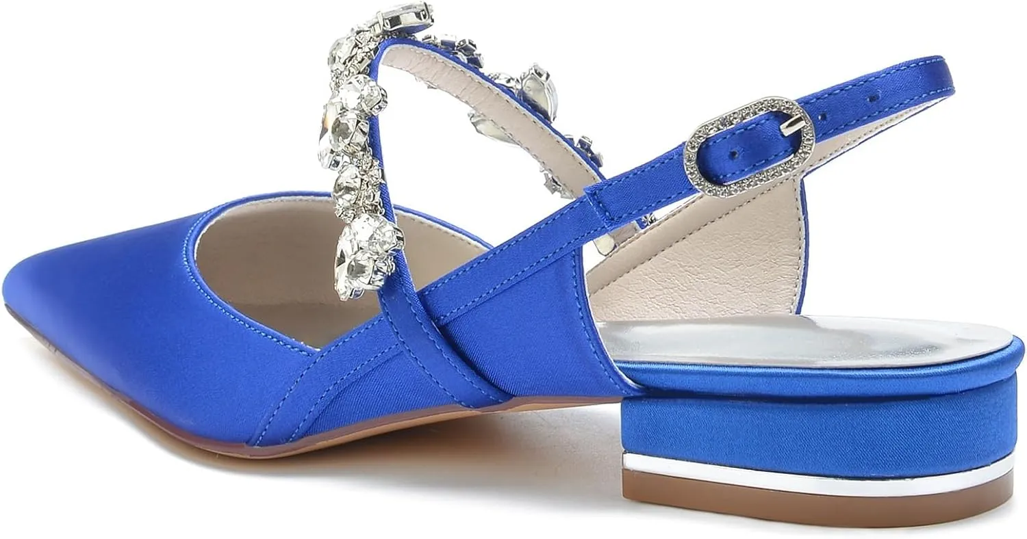 Women's Flat Heel Pointed Toe High Heel Rhinestones Back Strap Adjustable Strappy Dress Sandals Fashions Closed Toe 0.4 IN Chunky heel Glossy Party Shoes