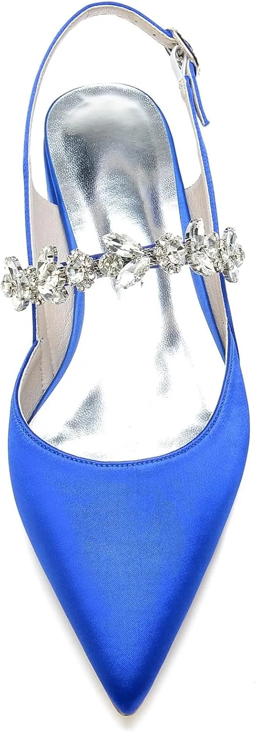 Women's Flat Heel Pointed Toe High Heel Rhinestones Back Strap Adjustable Strappy Dress Sandals Fashions Closed Toe 0.4 IN Chunky heel Glossy Party Shoes