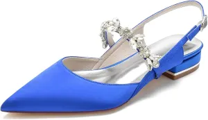 Women's Flat Heel Pointed Toe High Heel Rhinestones Back Strap Adjustable Strappy Dress Sandals Fashions Closed Toe 0.4 IN Chunky heel Glossy Party Shoes