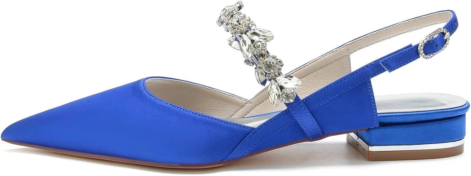 Women's Flat Heel Pointed Toe High Heel Rhinestones Back Strap Adjustable Strappy Dress Sandals Fashions Closed Toe 0.4 IN Chunky heel Glossy Party Shoes