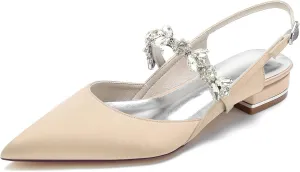 Women's Flat Heel Pointed Toe High Heel Rhinestones Back Strap Adjustable Strappy Dress Sandals Fashions Closed Toe 0.4 IN Chunky heel Glossy Party Shoes