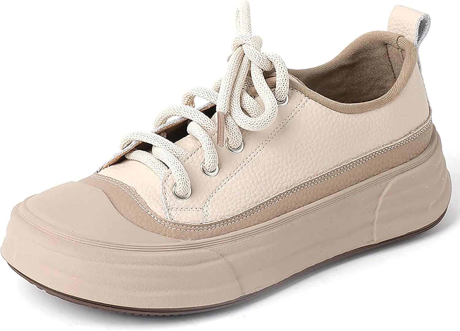Women's Genuine Leather Platform Fashion Sneakers Comfortable Round Toe Lace Up Non-Slip Chunky Increase Height Casual Shoes for Outdoor Work Office Walking Shoes