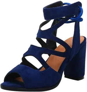 Womens Gladiator Sandals Strappy Lace Up Hollow Out Chunky High Heels Sandals Summer Evening Dress High Heel Sandal Shoes