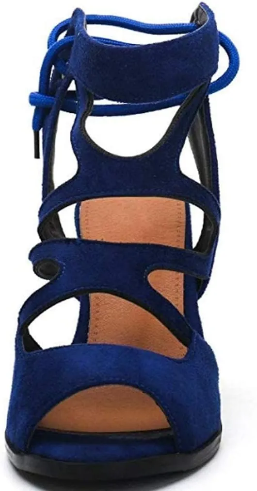 Womens Gladiator Sandals Strappy Lace Up Hollow Out Chunky High Heels Sandals Summer Evening Dress High Heel Sandal Shoes
