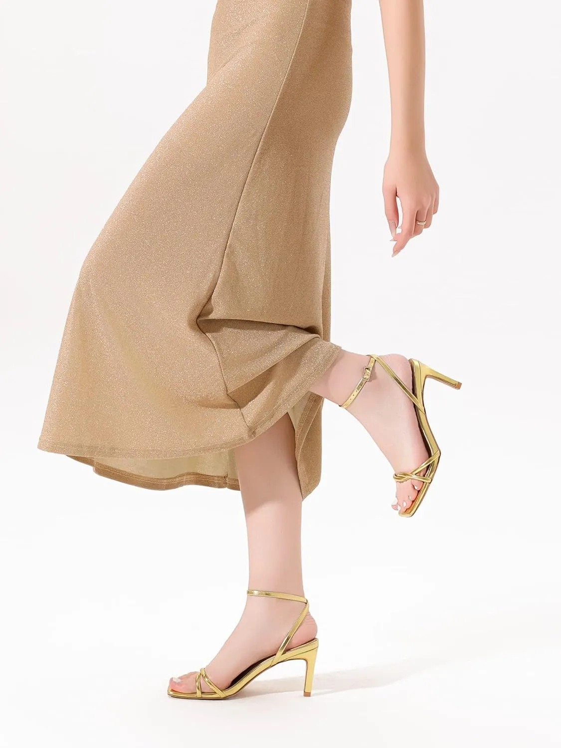 Women’s Heeled Sandals Strappy Stilettos Square Open Toe Heels Ankle Strap Comfort Dress Wedding Party Shoes