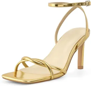 Women’s Heeled Sandals Strappy Stilettos Square Open Toe Heels Ankle Strap Comfort Dress Wedding Party Shoes