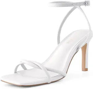 Women’s Heeled Sandals Strappy Stilettos Square Open Toe Heels Ankle Strap Comfort Dress Wedding Party Shoes