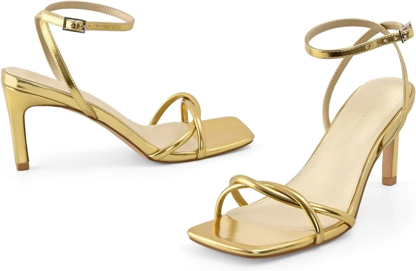 Women’s Heeled Sandals Strappy Stilettos Square Open Toe Heels Ankle Strap Comfort Dress Wedding Party Shoes
