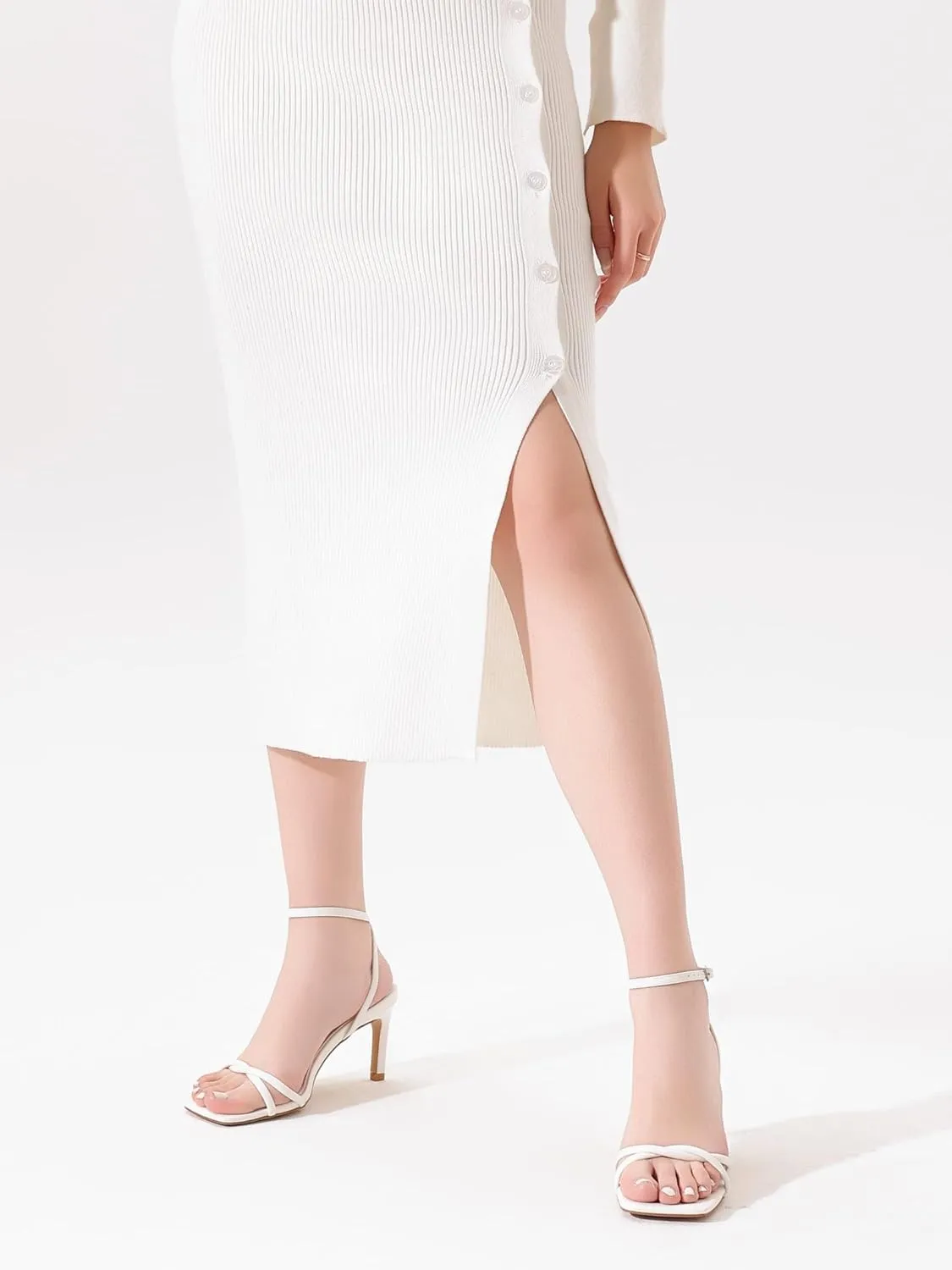 Women’s Heeled Sandals Strappy Stilettos Square Open Toe Heels Ankle Strap Comfort Dress Wedding Party Shoes
