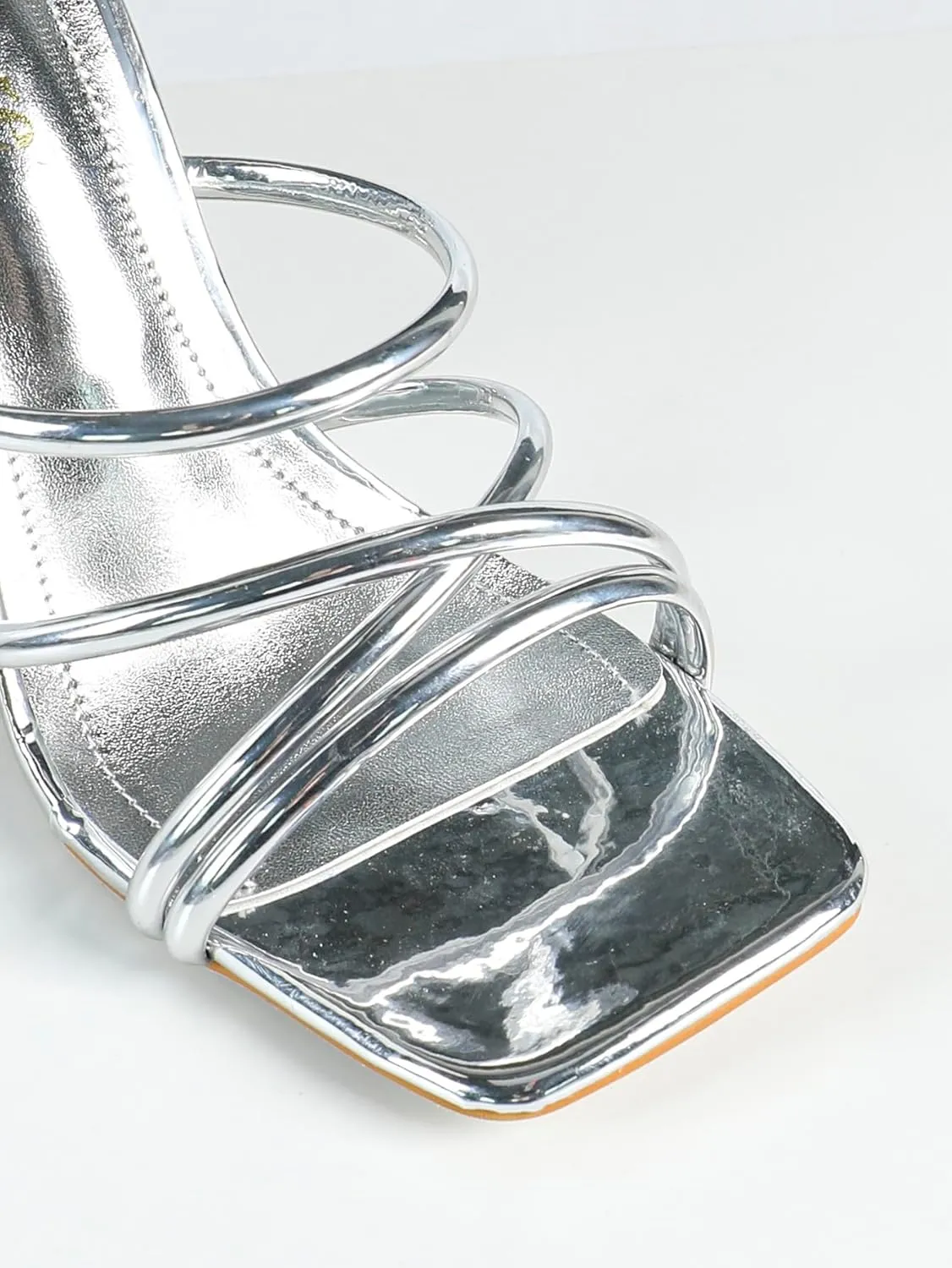 Women's High Heel Sandals – Modern Square-Toe Dress Sandals with Silver Ring Heel, Elegant Strappy Heels for Parties, Dates & Special Occasions
