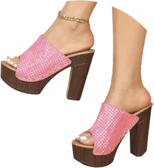 Women's High Heel Slippers Open Toe Sandals Casual Wear Vacation Summer Spring Comfortable Slippers Women for Home